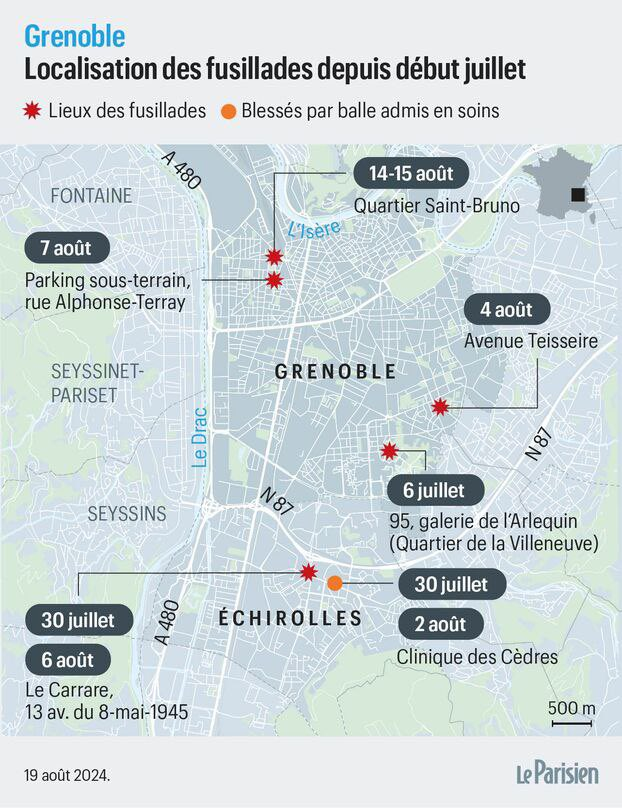 Francja: Grenoble. Mapa pokazuje miejsca strzelanin od początku wakacji