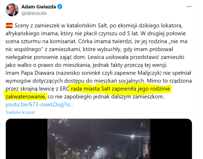 Hiszpania: Salt. Dwie noce zamieszek po eksmisji imama nielegalnie zajmującego mieszkanie