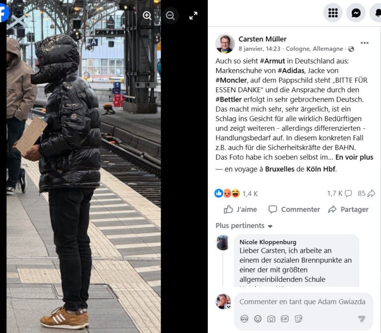 Niemcy: Kolonia. Zdjęcie żebrzącego migranta w luksusowych ubraniach wywołuje spór