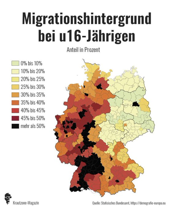 Niemcy: Mapa pokazuje wysoki odsetek dzieci pochodzenia imigranckiego