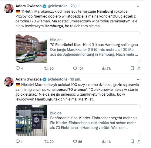 🇩🇪🇨🇭Niemcy, Szwajcaria: Hamburg. Marokański 11-latek po 180 czynach ucieka i prosi o azyl